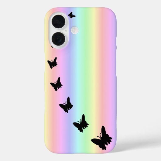 Zwarte vlinder op Pastell Rainbow Case-Mate iPhone Case (Achterkant)