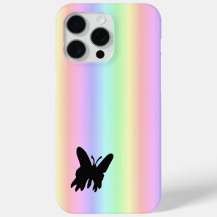 Zwarte vlinder op Pastell Rainbow iPhone 15 Pro Max Hoesje
