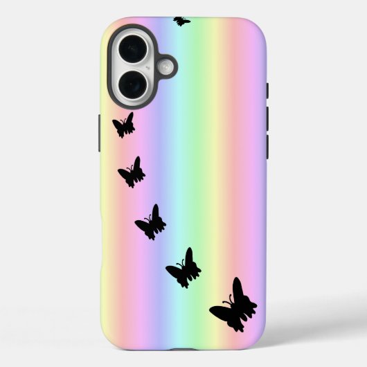 Zwarte vlinder op Pastell Rainbow Case-Mate iPhone Case (Achterkant)