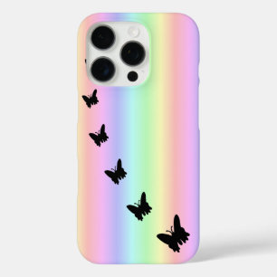 Zwarte vlinder op Pastell Rainbow iPhone 16 Pro Hoesje