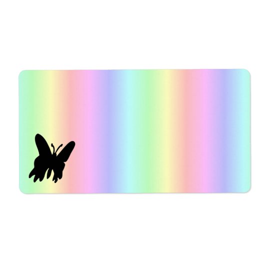Zwarte vlinder op Pastell Rainbow Etiket (Voorkant)