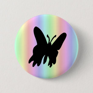 Zwarte vlinder op Pastell Rainbow Ronde Button 5,7 Cm
