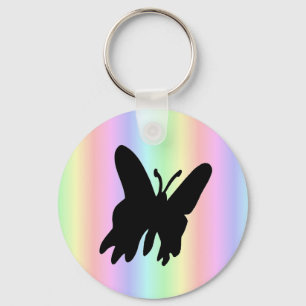 Zwarte vlinder op Pastell Rainbow Sleutelhanger