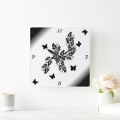 zwarte Vlinder op zwart-wit Vierkante Klok (Huis)