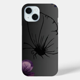 Zwarte vlinder Paarse bloembloem iPhone 15 Case