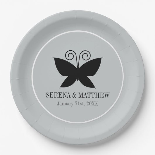 Zwarte vlinder papieren bordje (Voorkant)