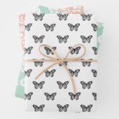 Zwarte Vlinder Pastel Bloemen Inpakpapier Vel (In situ)