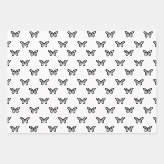 Zwarte Vlinder Pastel Bloemen Inpakpapier Vel (Voorkant)