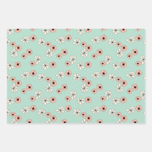 Zwarte vlinder pastel bloemen inpakpapier vel (Voorkant 3)