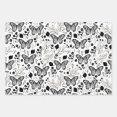 Zwarte vlinder pastel bloemen inpakpapier vel (Voorkant)
