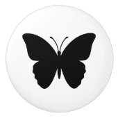 Zwarte Vlinder Silhouet, Aangepaste Kleur Keramische Knop (Voorkant)