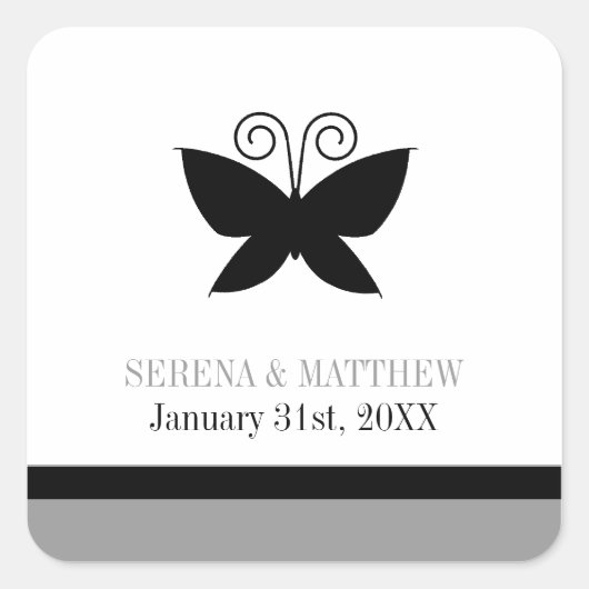 Zwarte vlinder vierkante sticker (Voorkant)
