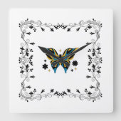 Zwarte vlinderbloemige kunst, grillig fladderen vierkante klok (Voorkant)