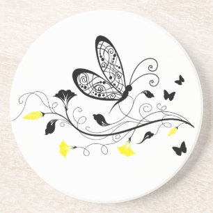 Zwarte Vlinders 3 van het Kant Zandsteen Onderzetter