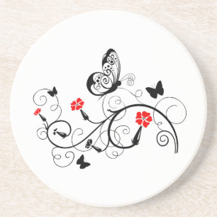 Zwarte Vlinders 4 van het Kant Zandsteen Onderzetter