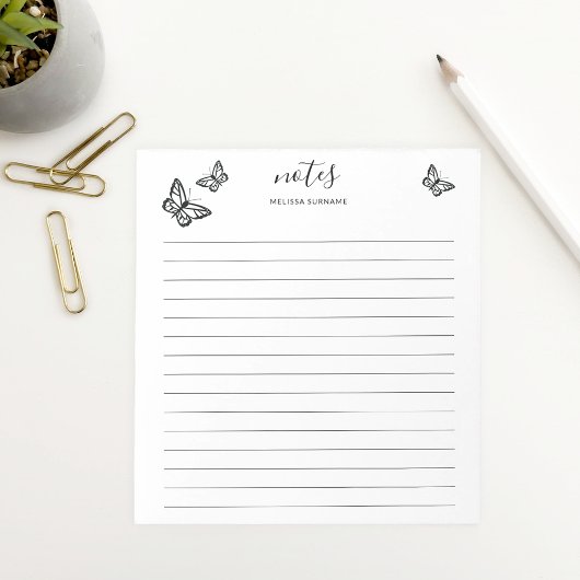 zwarte vlinders met  naam, gelinkt notitieblok