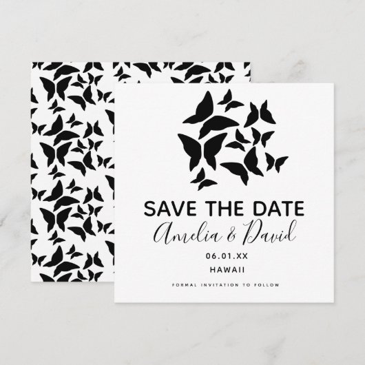 Zwarte Vlinders Verspreid Save the Date (Voorkant / Achterkant)