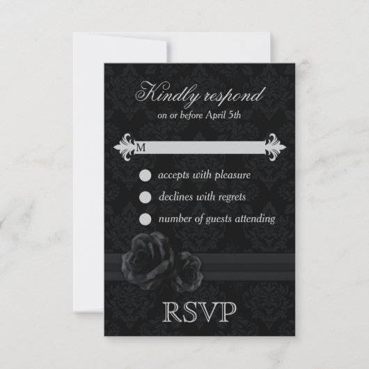 Zwarte vodderige RSVP-kaarten Black RSVP (Voorkant)