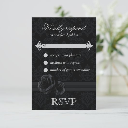 Zwarte vodderige RSVP-kaarten Black RSVP (Staand voorkant)