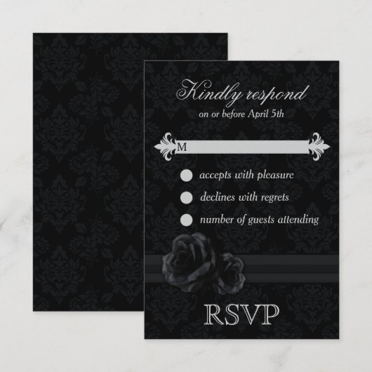 Zwarte vodderige RSVP-kaarten Black RSVP (Voorkant / Achterkant)