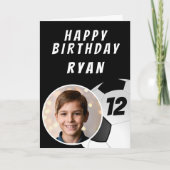 Zwarte Voetbal Foto Verjaardag Kaart (Voorkant)