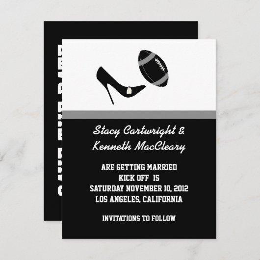 Zwarte Voetbal Huwelijksaankondiging Save the Date (Voorkant / Achterkant)