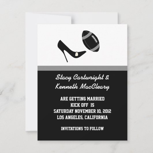Zwarte Voetbal Huwelijksaankondiging Sla de Datum  Save The Date (Voorkant)