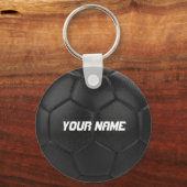 Zwarte Voetbal - Persoonlijke naam Sleutelhanger (Voorkant)