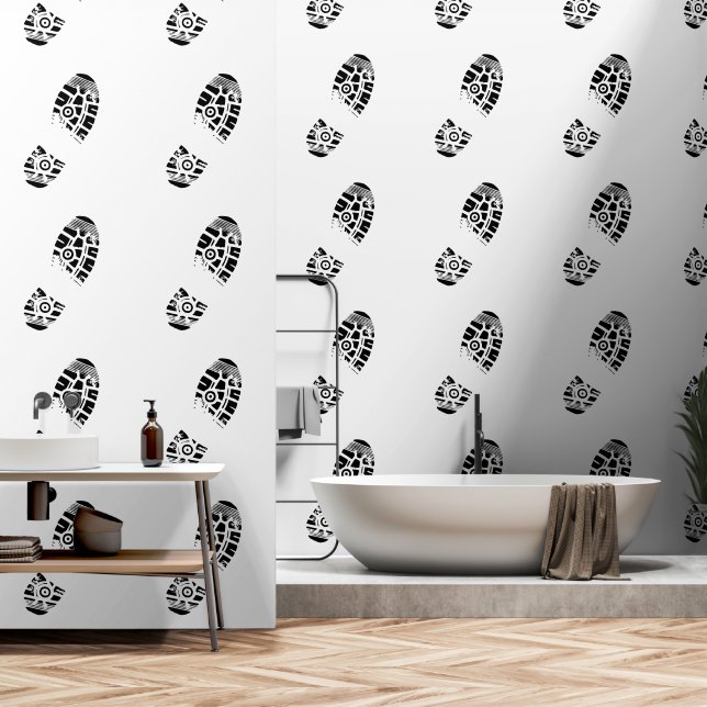 Zwarte voetstappen behang (Badkamer)