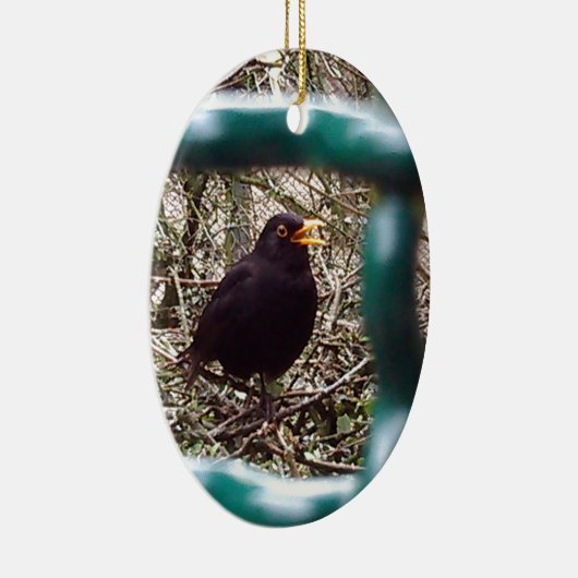 Zwarte vogel achter de tralies, Dier, Vogels, Zwar Keramisch Ornament (Rechts)