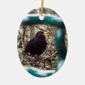 Zwarte vogel achter de tralies, Dier, Vogels, Zwar Keramisch Ornament (Voorkant)