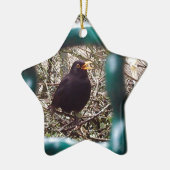 Zwarte vogel achter de tralies, Dier, Vogels, Zwar Keramisch Ornament (Links)