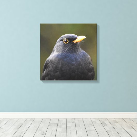 Zwarte vogel canvas afdruk (Insitu (Houten vloer))