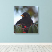 Zwarte vogel canvas afdruk (Insitu (Houten vloer))