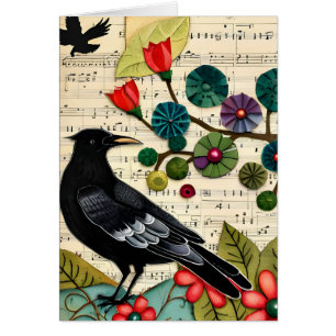 Zwarte Vogel Collage Blank Binnen Wenskaart