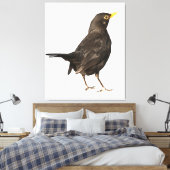 Zwarte vogel, geïsoleerd op witte acrylverf canvas afdruk (Insitu (Slaapkamer))