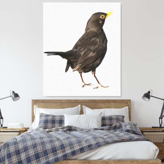 Zwarte vogel, geïsoleerd op witte acrylverf canvas afdruk (Insitu (Slaapkamer))