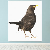 Zwarte vogel, geïsoleerd op witte acrylverf canvas afdruk (Insitu (Houten vloer))