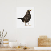 Zwarte vogel, geïsoleerd op witte acrylverf poster (Keuken)