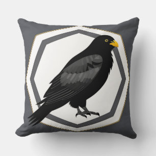 Zwarte Vogel Gestileerde Illustratie Kussen
