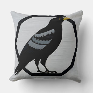 Zwarte Vogel Gestileerde Illustratie Kussen