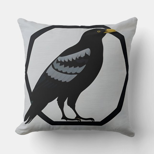 Zwarte Vogel Gestileerde Illustratie Kussen (Voorkant)