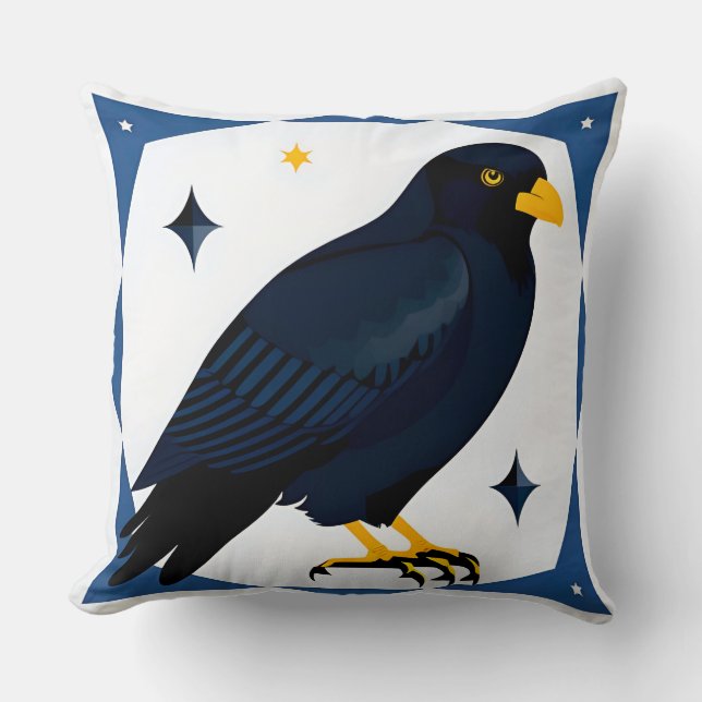 Zwarte Vogel Gestileerde Illustratie Kussen (Voorkant)