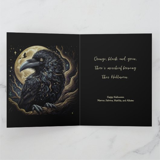 Zwarte Vogel Halloween Kaart (Binnen)