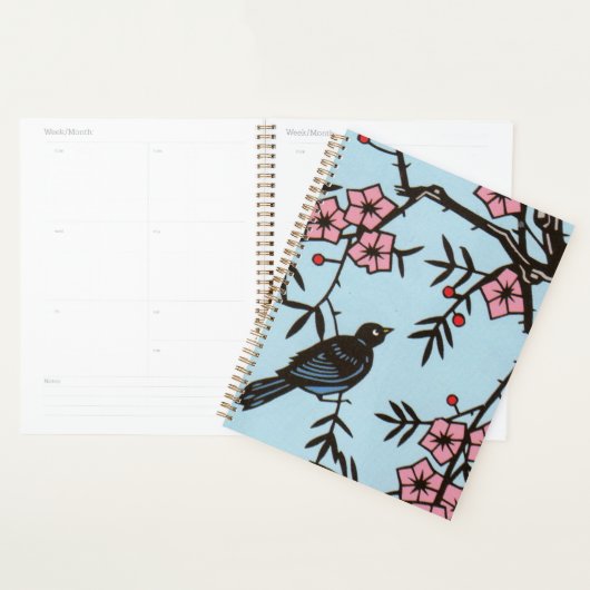 Zwarte vogel in de kersenboom Roze bloesems Red Be Planner (Display)