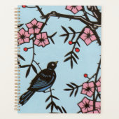 Zwarte vogel in de kersenboom Roze bloesems Red Be Planner (Voorkant)