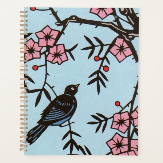 Zwarte vogel in de kersenboom Roze bloesems Red Be Planner (Voorkant)