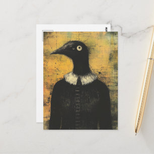 Zwarte Vogel in een Zwarte Jurk Fantasie Briefkaart