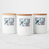 Zwarte vogel in kersenboom roze bloesem bloemen voedselcontainer etiket (Flessen)