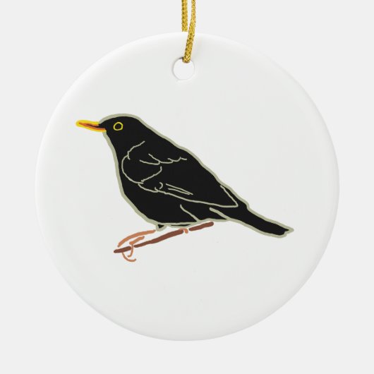 Zwarte vogel keramisch ornament (Voorkant)